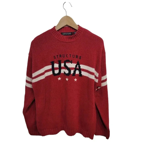 Vintage 1990s Y2K Structure Chunky Knit USA Crewneck Sweater Small - Picture 1 of 5